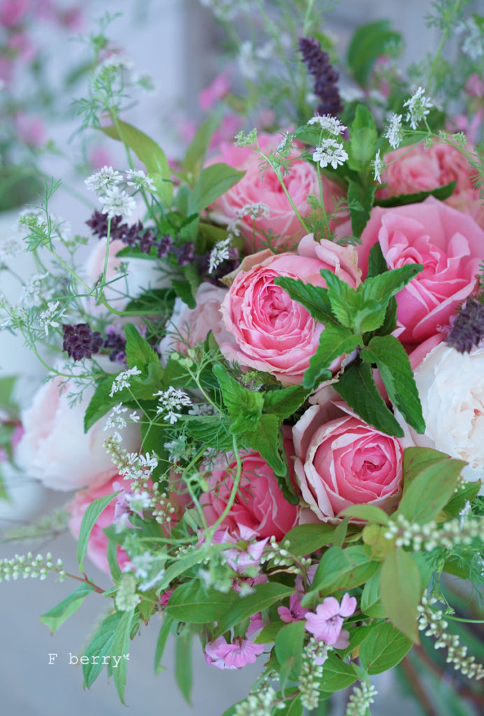 5月のバラとハーブのブーケ 東京 八王子のフラワーアレンジメント教室 F Berry Flower School
